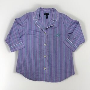 Lauren Ralph Lauren Women's Pajama Top XL Purple‎ Striped Button Down Cotton